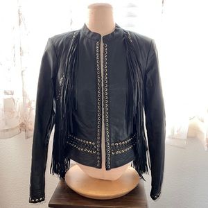 NWOT - GILI Black Fringed Leather Jacket